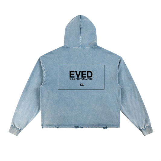 Coby Crop Vintage Washed Frayed Hoodie