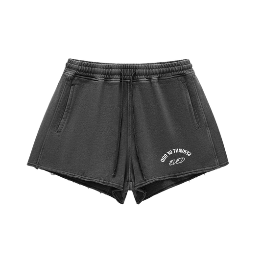 Womens Washed Raw Edge Drawstring Shorts