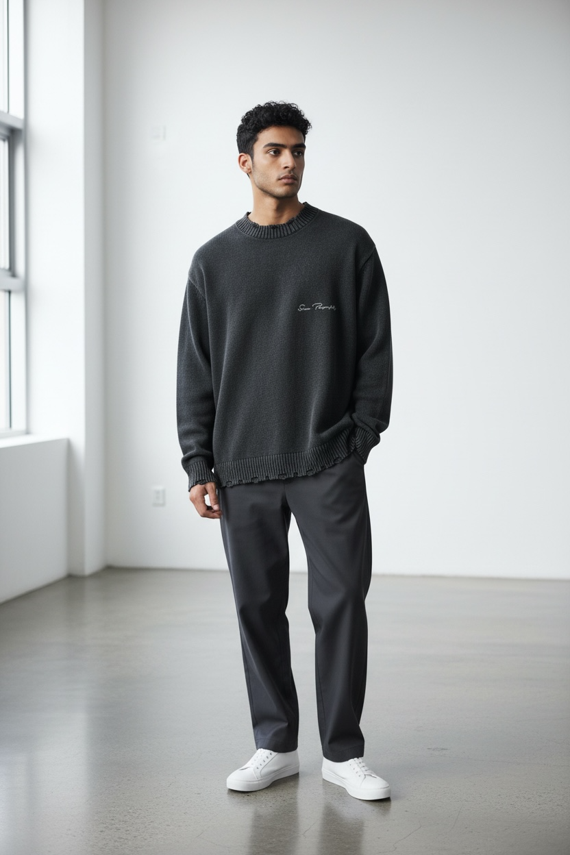 Rebbe Vintage Washed Hand-Frayed Sweater